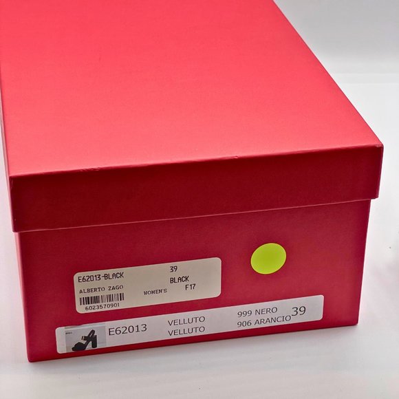 ALBERTO ZAGO VELVET 2-TONE PLATFORM SANDALS, CHUNKY HEELS, BLACK & ORANGE, SZ 39 - Picture 8 of 9